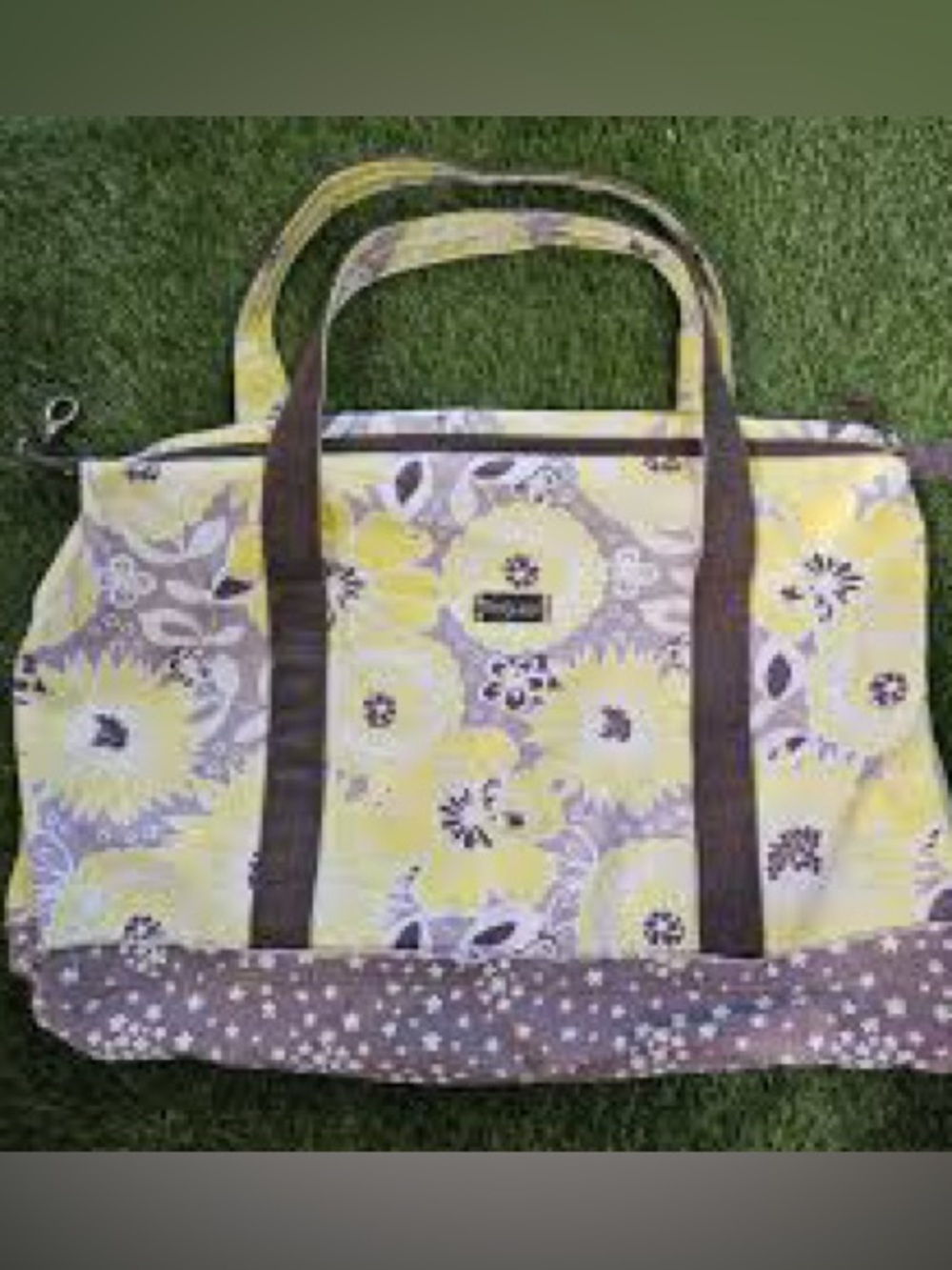 Thirty-One Gifts Floral Tote Bag Yellow Gray Brown Large Utility Shoulder Bag